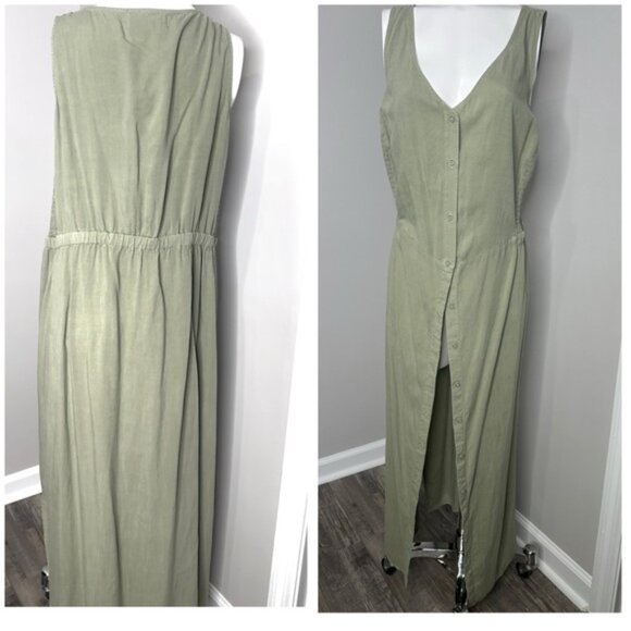 Cloth & Stone Anthropologie Olive Green Maxi Dress- PRELOVED -2X - Picture 5 of 8